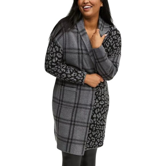 Torrid Luxe Cozy Jacquard Coatigan Leopard Print Patchwork Sz 1 14 - 16 - Picture 1 of 12